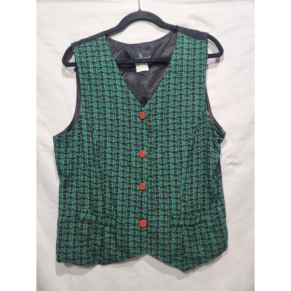 Vintage Carole Little Christmas Holiday Button Up Granny Cottagecore Vest Large